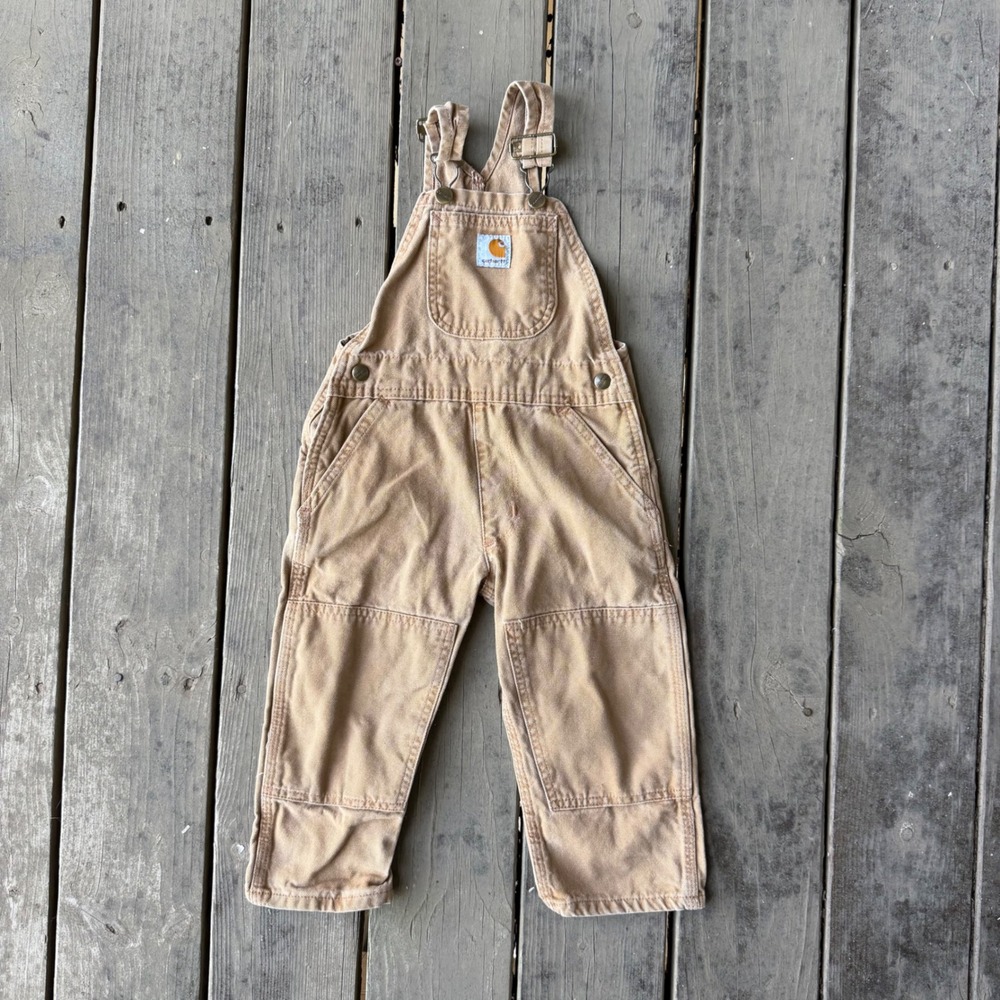 Carhartt 2T Toddler Canvas Duck Bib Overalls Brown Double Knee Workwear Kids